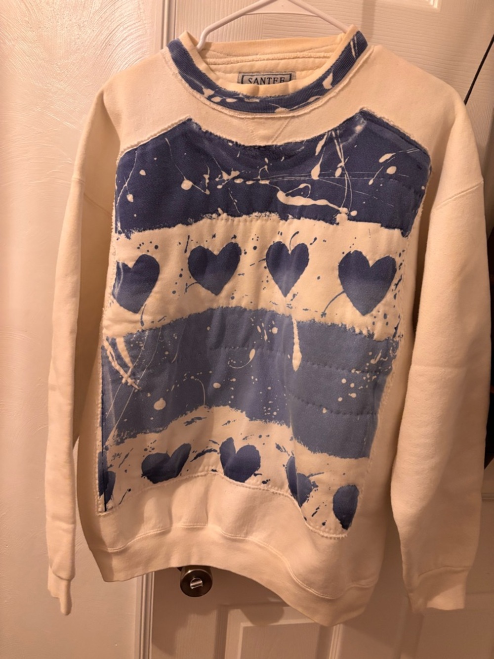 Vintage 80s/90s Santee HVYWT Blue & White Heart Splatter Pullover